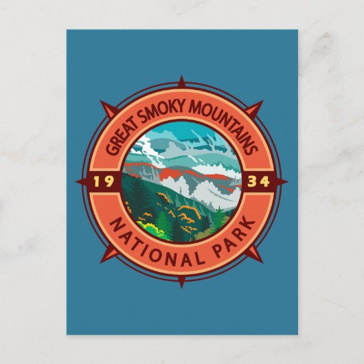 Great Smoky Mountains National Park Retro Compass Briefkaart (Voorkant)