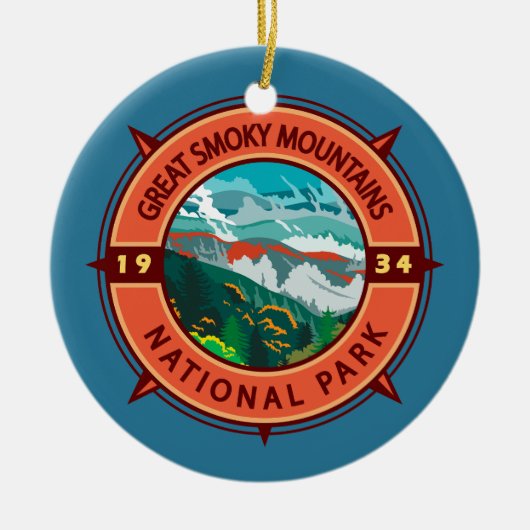 Great Smoky Mountains National Park Retro Compass Keramisch Ornament (Voorkant)