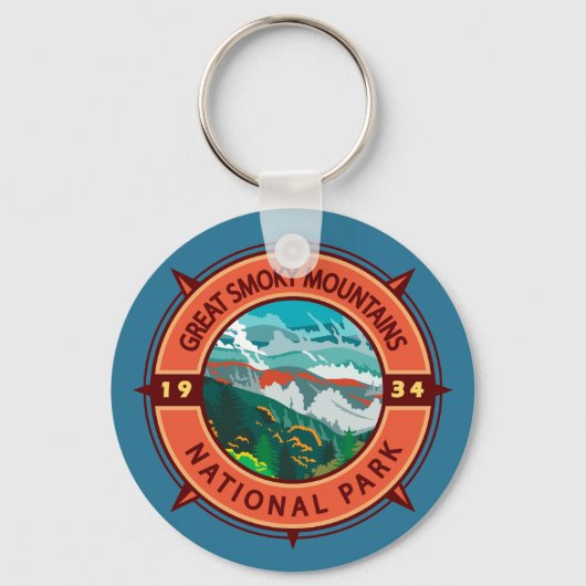 Great Smoky Mountains National Park Retro Compass Sleutelhanger (Voorkant)