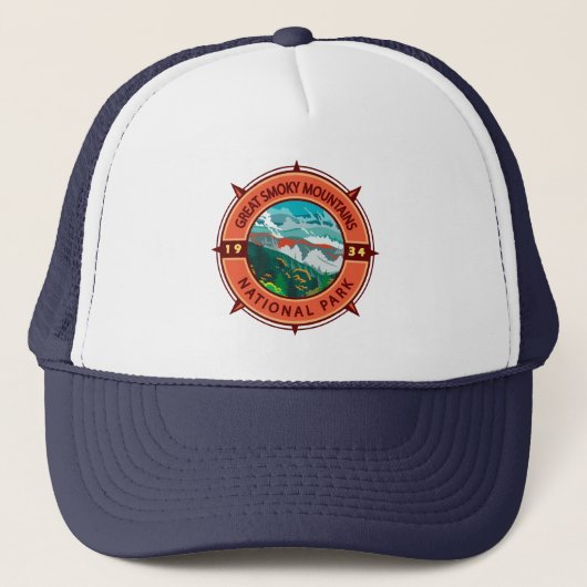 Great Smoky Mountains National Park Retro Compass Trucker Pet (Voorkant)