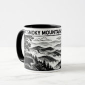 Great Smoky Mountains Park Houtsnede Linocut Mok (Voorkant links)