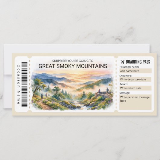 Great Smoky Mountains Reis Instapkaart Ticket Kaart (Voorkant)