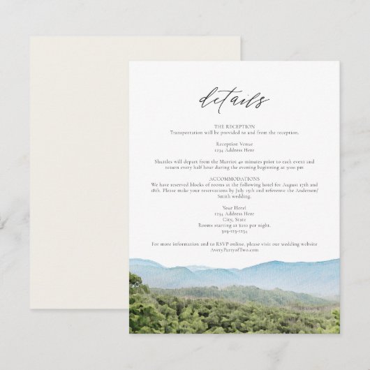 Great Smoky Mountains Travel Wedding Details Kaart (Voorkant / Achterkant)