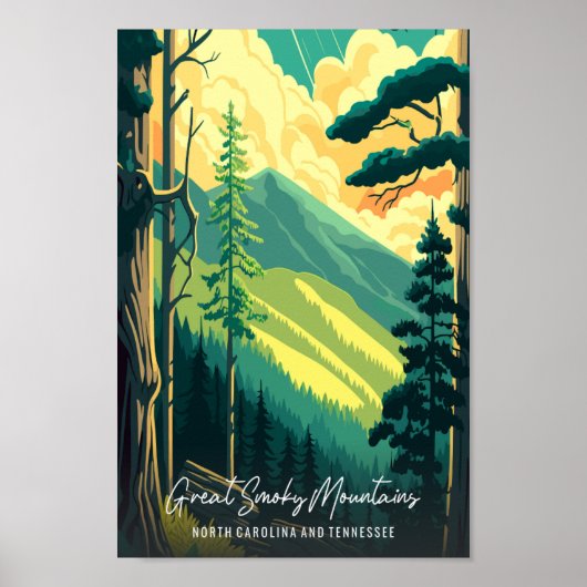 Great Smoky Mountains vintage reisillustratie Poster (Voorkant)