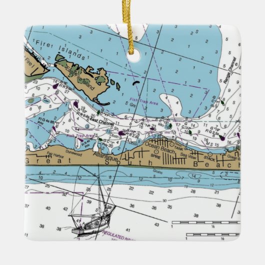 Great South Beach NY Chart Keramisch Ornament (Voorkant)