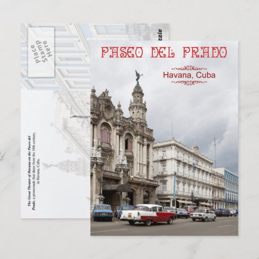 Great Theater van Havana, Paseo del Prado, Cuba Briefkaart (Voorkant / Achterkant)