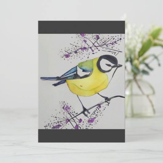 Great Tit Bird Drawing, Hand Drawn British Bird Bedankkaart (Staand voorkant)