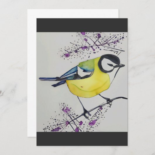 Great Tit Bird Drawing, Hand Drawn British Bird Bedankkaart (Voorkant / Achterkant)