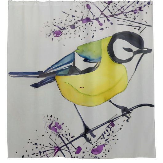 Great Tit Bird Drawing, Hand Drawn British Bird Douchegordijn (Voorkant)