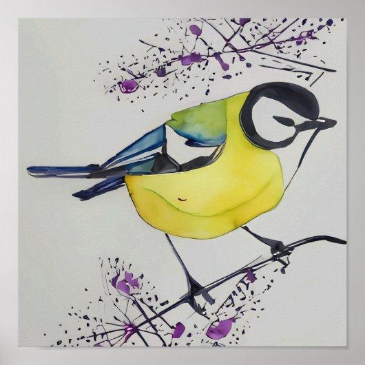 Great Tit Bird Drawing, Hand Drawn British Bird Poster (Voorkant)