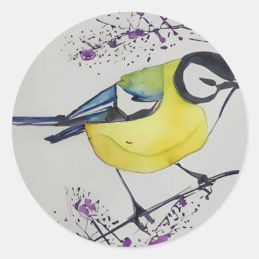 Great Tit Bird Drawing, Hand Drawn British Bird Ronde Sticker (Voorkant)