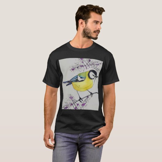 Great Tit Bird Drawing, Hand Drawn British Bird T-shirt (Voorkant volledig)