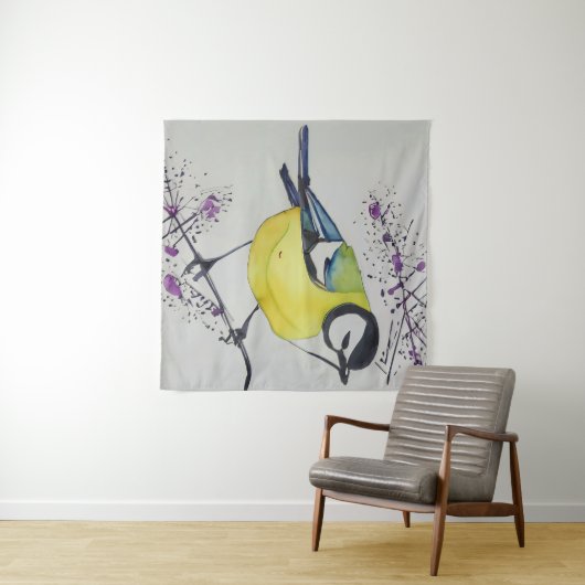 Great Tit Bird Drawing, Hand Drawn British Bird Wandkleed (In Situ (horizontaal))