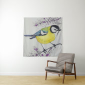 Great Tit Bird Drawing, Hand Drawn British Bird Wandkleed (In situ)