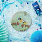 Great Tit Birds & Hawthorn Red Berries Papieren Bordje (Feest)