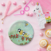 Great Tit Birds & Hawthorn Red Berries Papieren Bordje (Feest)