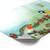 Great Tit Birds, Red Robin en Hawthorn Berries Poster (Hoek)