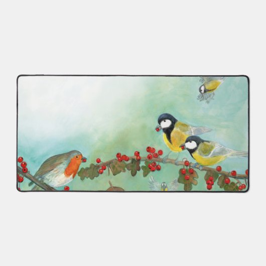 Great Tit Birds, Red Robin & Hawthorn Bureaumat (Voorkant)