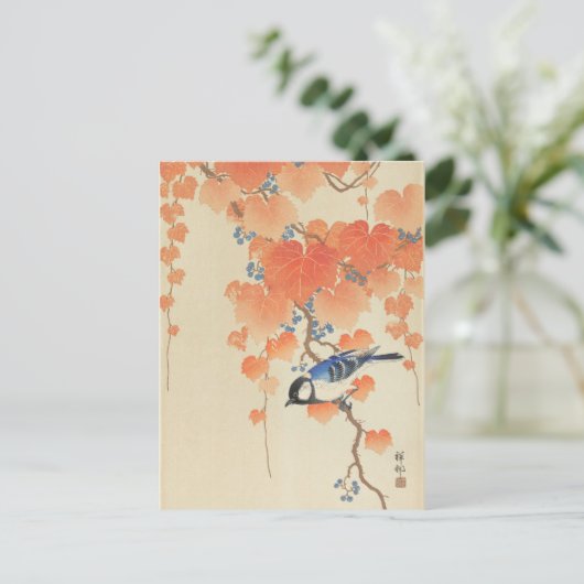 Great Tit op Paulownia Branch door Ohara Koson Briefkaart (Staand voorkant)