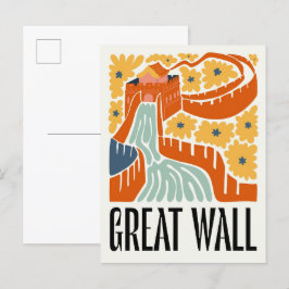 Great Wall China abstracte reizen bloemsierkunst Briefkaart
