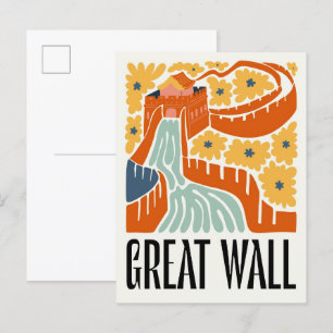 Great Wall China abstracte reizen bloemsierkunst Briefkaart