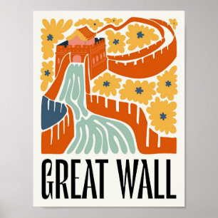 Great Wall China abstracte reizen bloemsierkunst Poster