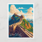 Great Wall China Art vintage reisillustratie Briefkaart (Voorkant)