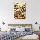 Great Wall of China Vintage Travel Canvas Afdruk (Insitu (Slaapkamer))