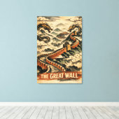 Great Wall of China Vintage Travel Canvas Afdruk (Insitu (Houten vloer))