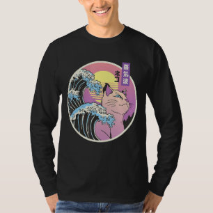 Great Wave Cat Art Mashup Japanse dampgolf Retro T-shirt