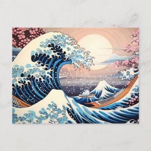 Great Wave geïnspireerd roze sakura esthetisch Briefkaart