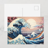 Great Wave geïnspireerd roze sakura esthetisch Briefkaart (Voorkant / Achterkant)