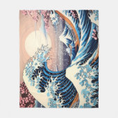 Great Wave geïnspireerd roze sakura esthetisch Fleece Deken (Voorkant)