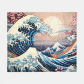 Great Wave geïnspireerd roze sakura esthetisch Fleece Deken (Voorkant (Horizontaal))