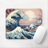Great Wave geïnspireerd roze sakura esthetisch Muismat (Met muis)