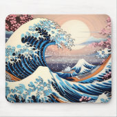 Great Wave geïnspireerd roze sakura esthetisch Muismat (Voorkant)
