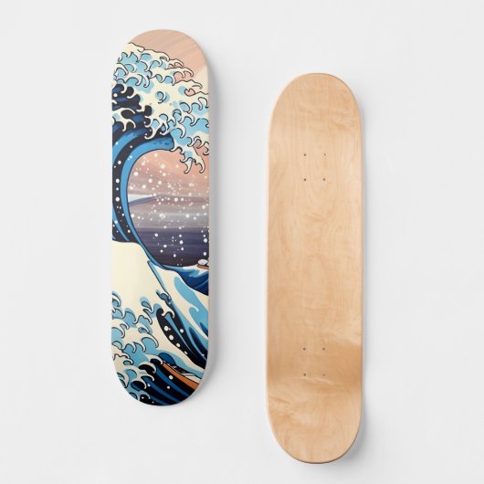 Great Wave geïnspireerd roze sakura esthetisch Persoonlijk Skateboard (Voorkant)