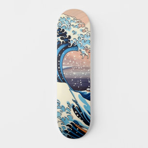 Great Wave geïnspireerd roze sakura esthetisch Persoonlijk Skateboard