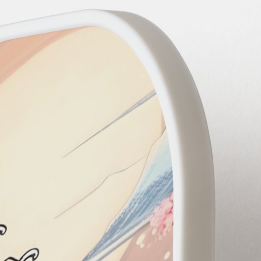 Great Wave geïnspireerd roze sakura esthetisch Pickleball Paddle (Links Detail)