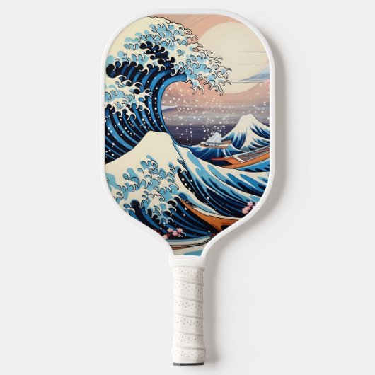 Great Wave geïnspireerd roze sakura esthetisch Pickleball Paddle (Voorkant)