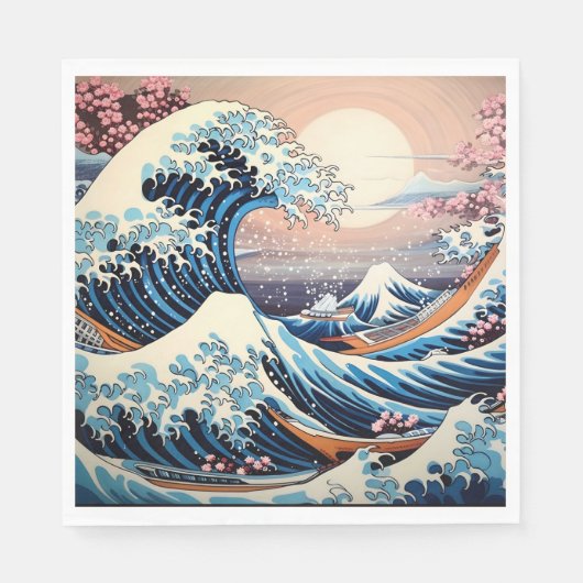 Great Wave geïnspireerd roze sakura esthetisch Servet (Voorkant)