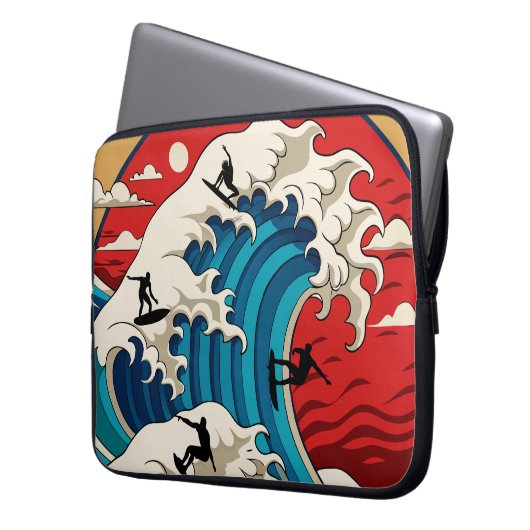 great wave hokusai laptop sleeve (Voorkant Links)