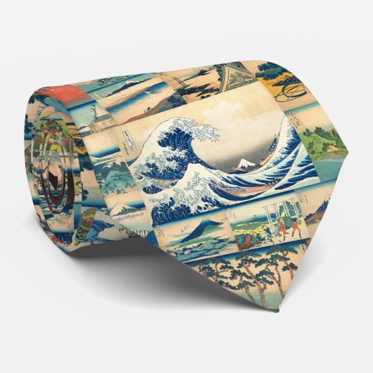 Great Wave Hokusai Mount Fuji Japanse Prints Stropdas (Opgerold)