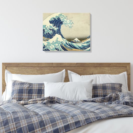 Great Wave Hokusai Stretched Canvas Print (Insitu (Slaapkamer))