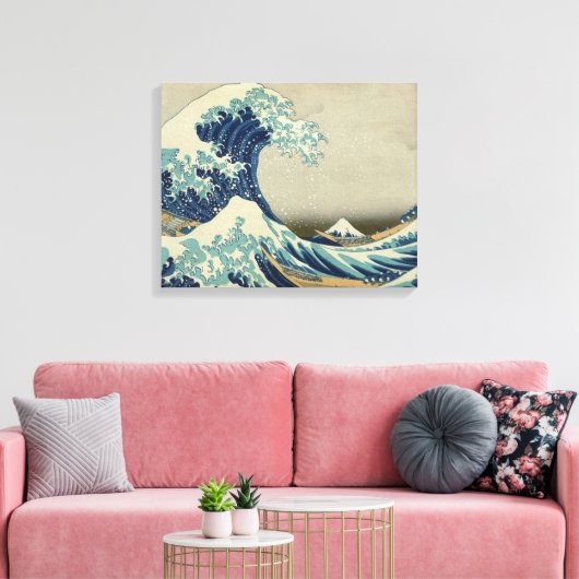 Great Wave Hokusai Stretched Canvas Print (Insitu (Woonkamer))