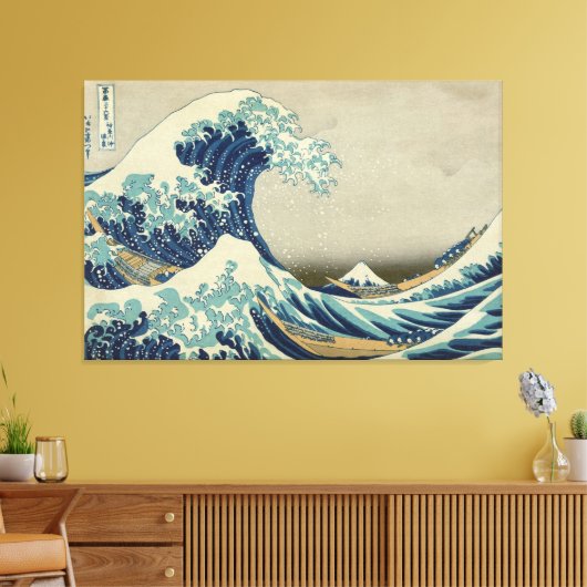 Great Wave Hokusai Stretched Canvas Print (Insitu (Woonkamer))