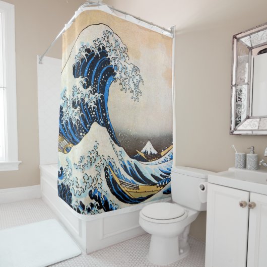 Great Wave, Hokusai, Ukiyo-e Douchegordijn (In situ)