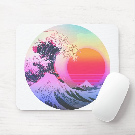 Great Wave Kanagawa Vaporwave  esthetisch Muismat (Met muis)