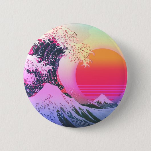 Great Wave Kanagawa Vaporwave esthetisch Ronde Button 5,7 Cm (Voorkant)