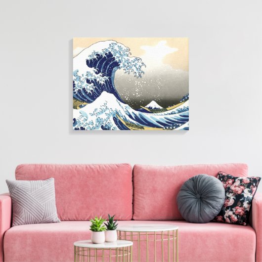 Great Wave langs Kanagawa | Hokusai | Canvas Afdruk (Insitu (Woonkamer))